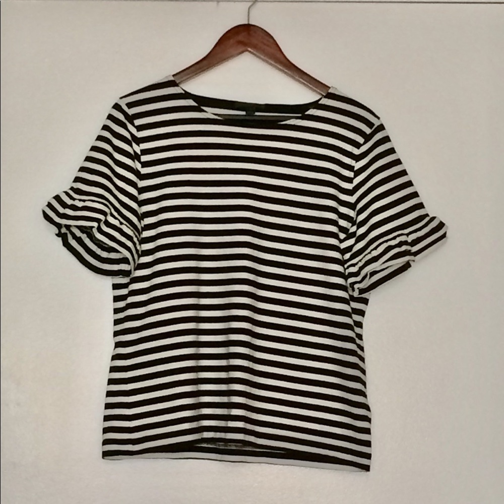 J Crew ruffle sleeve classic stripe top